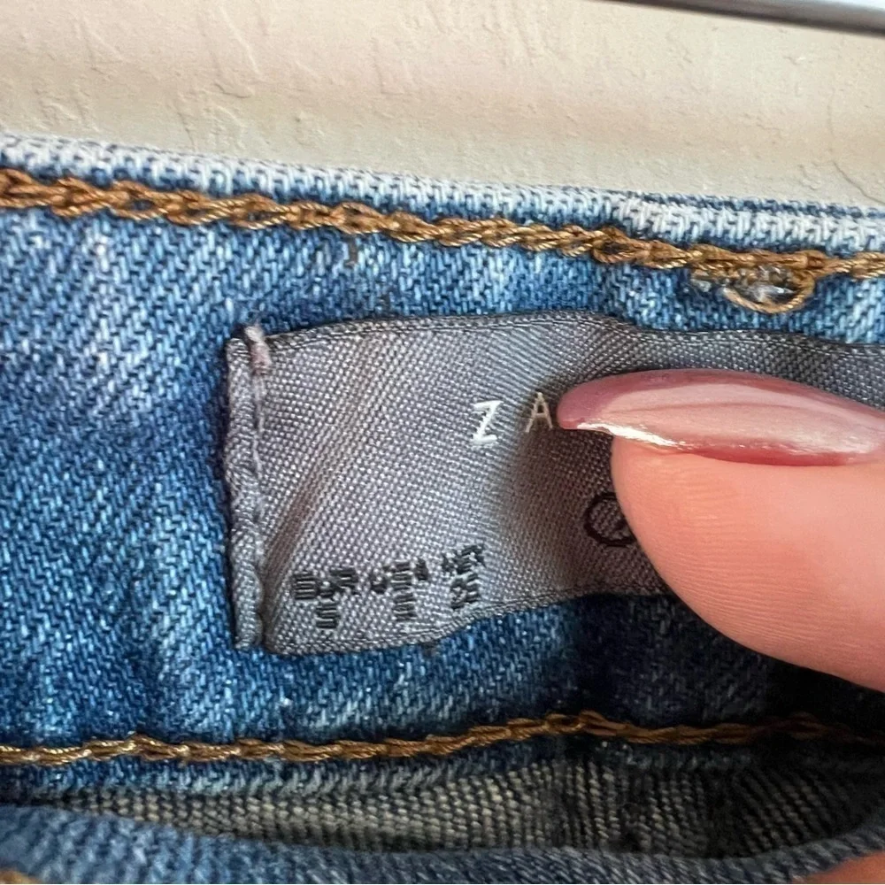 Zara Distressed‎ Cuffed Long Line Denim Shorts